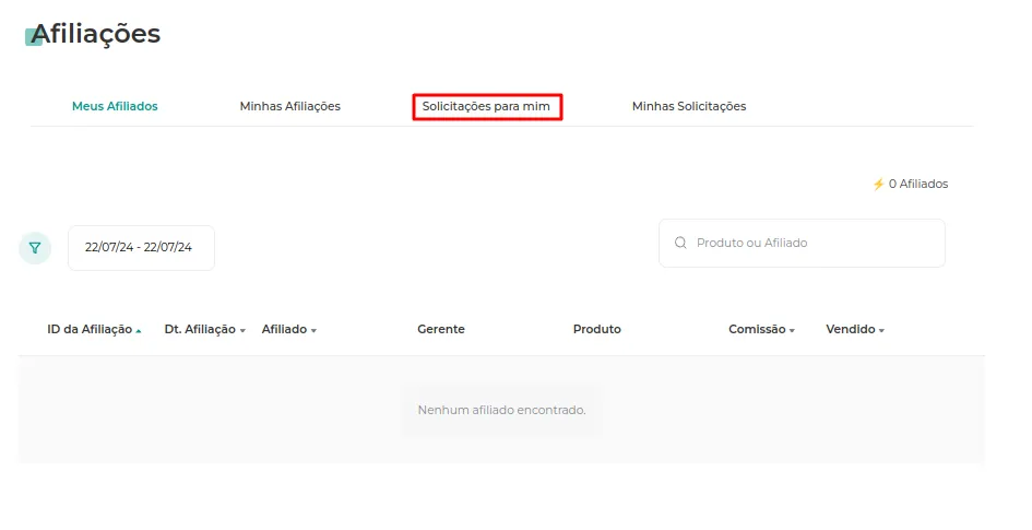 Aba Solicitações Para Mim