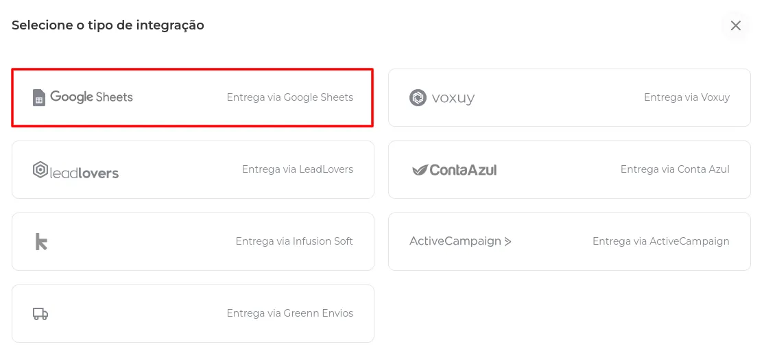 Lista de integrações com o Google Sheets