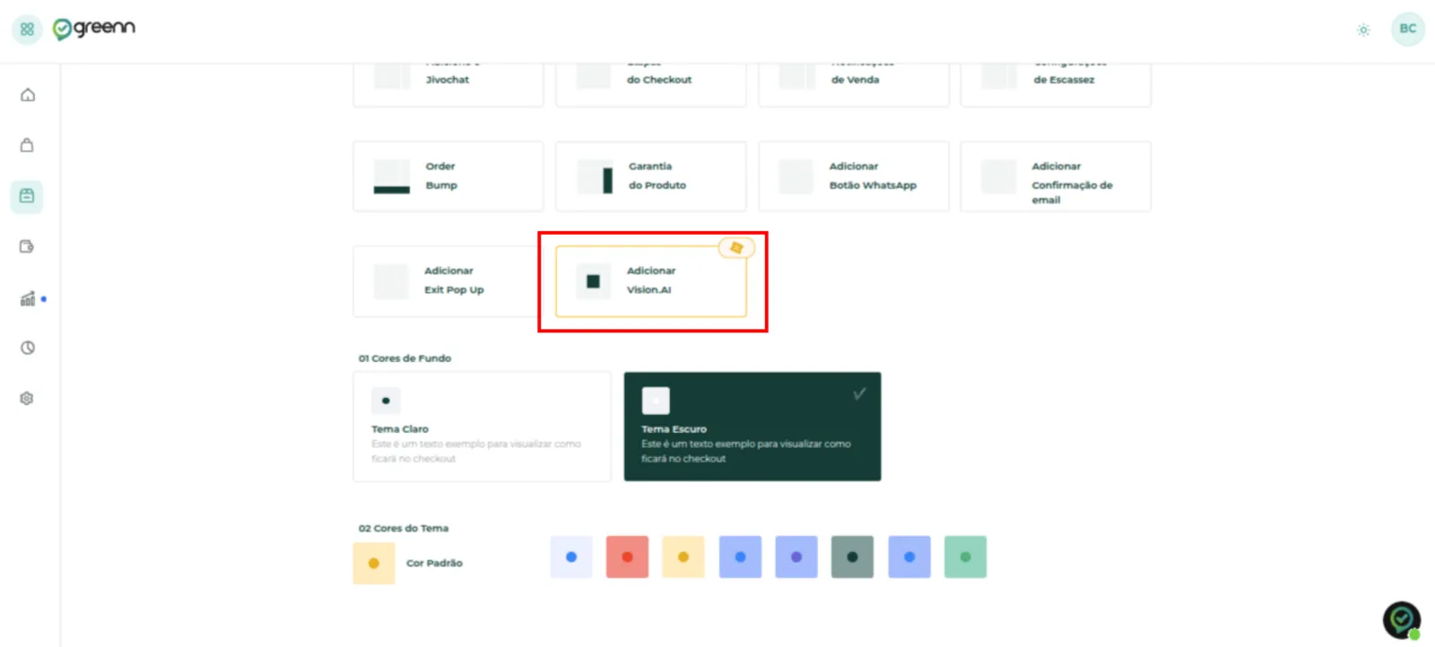 Tela de edição do checkout com a opção Vision.AI