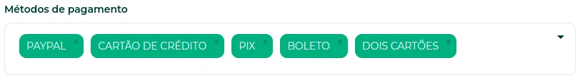 Checkout de valor único com várias formas de pagamento