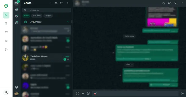 Barra de ferramentas do Greenn Message ao lado do WhatsApp Web