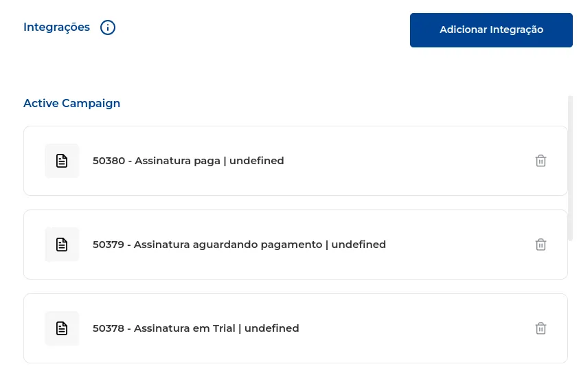Integração com a ActiveCampaign já listada no produto