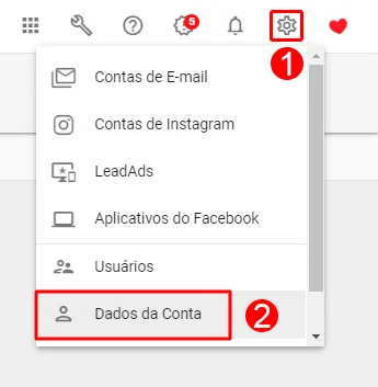 Menu Configurações da LeadLovers com a opção Dados da Conta