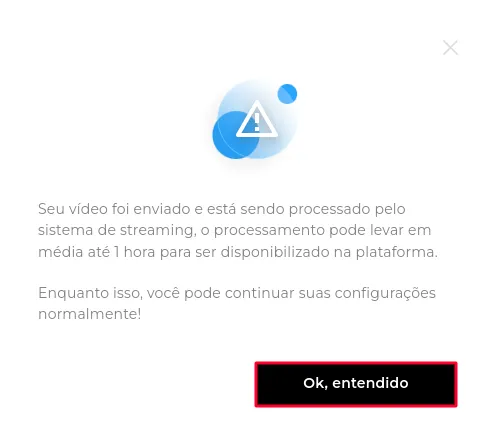 Upload concluído com o pop-up