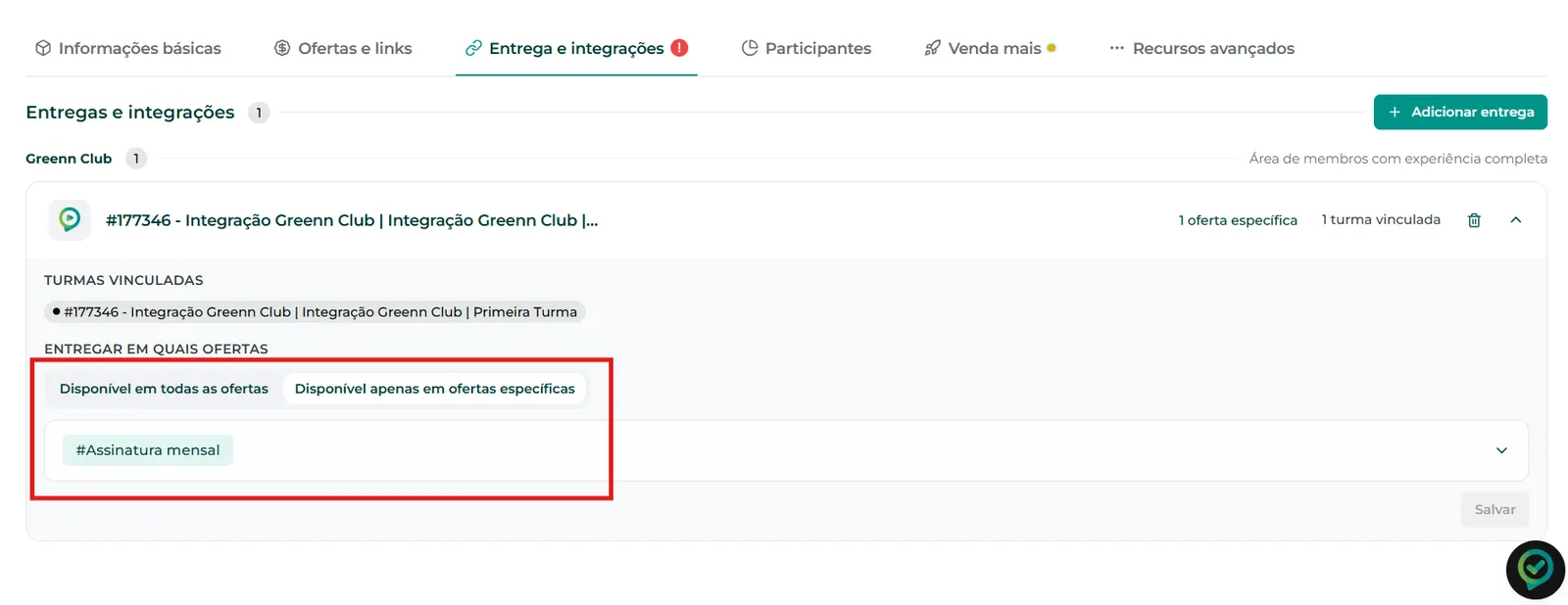 Botão Criar integração