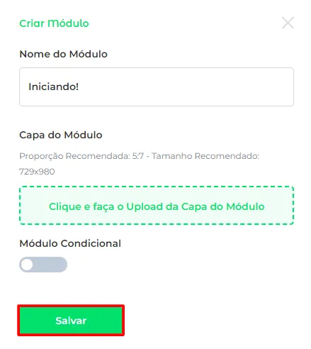 Botão Salvar seu Módulo
