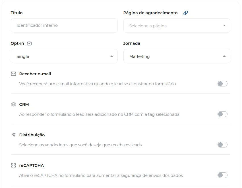 Tela do passo: Você poderá realizar as seguintes configurações, sendo elas