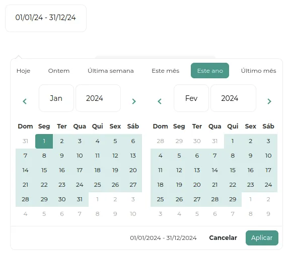 Seletor de data no Extrato