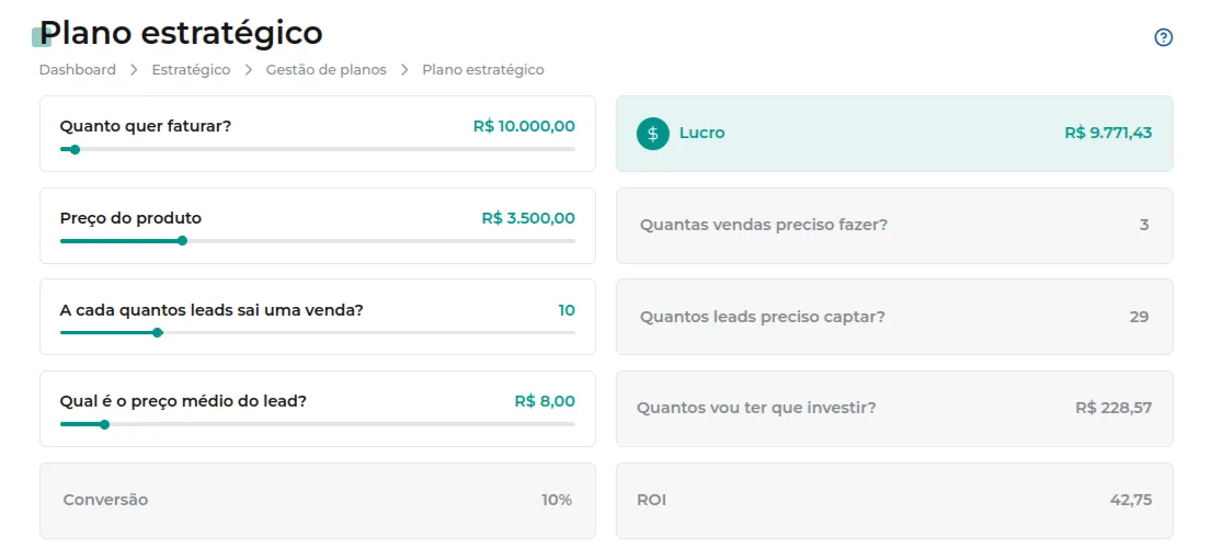 Tela de configurações da simulação