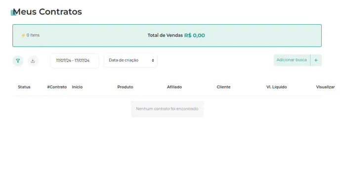 Filtro de data na tela de contratos