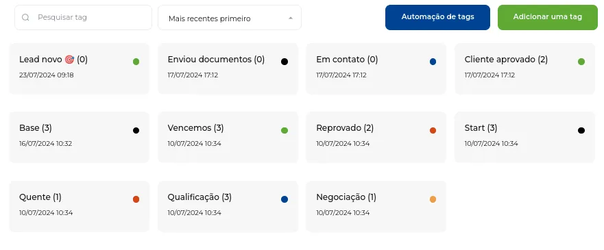 Tag criada na lista de tags