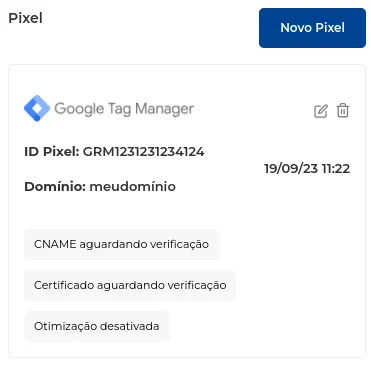 Pixel do Google Tag Manager em validação