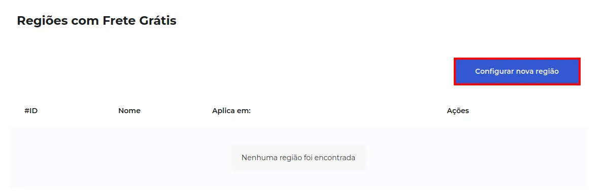 Botão Configurar Nova Região