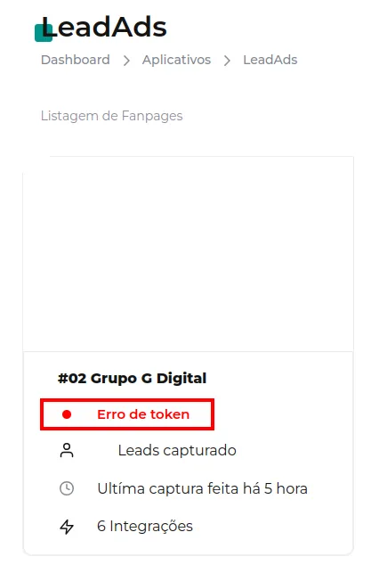 Tela da Greenn Sales: Ao acessar o painel você irá encontrar esse erro, basta clicar sobre e imagem e acessar