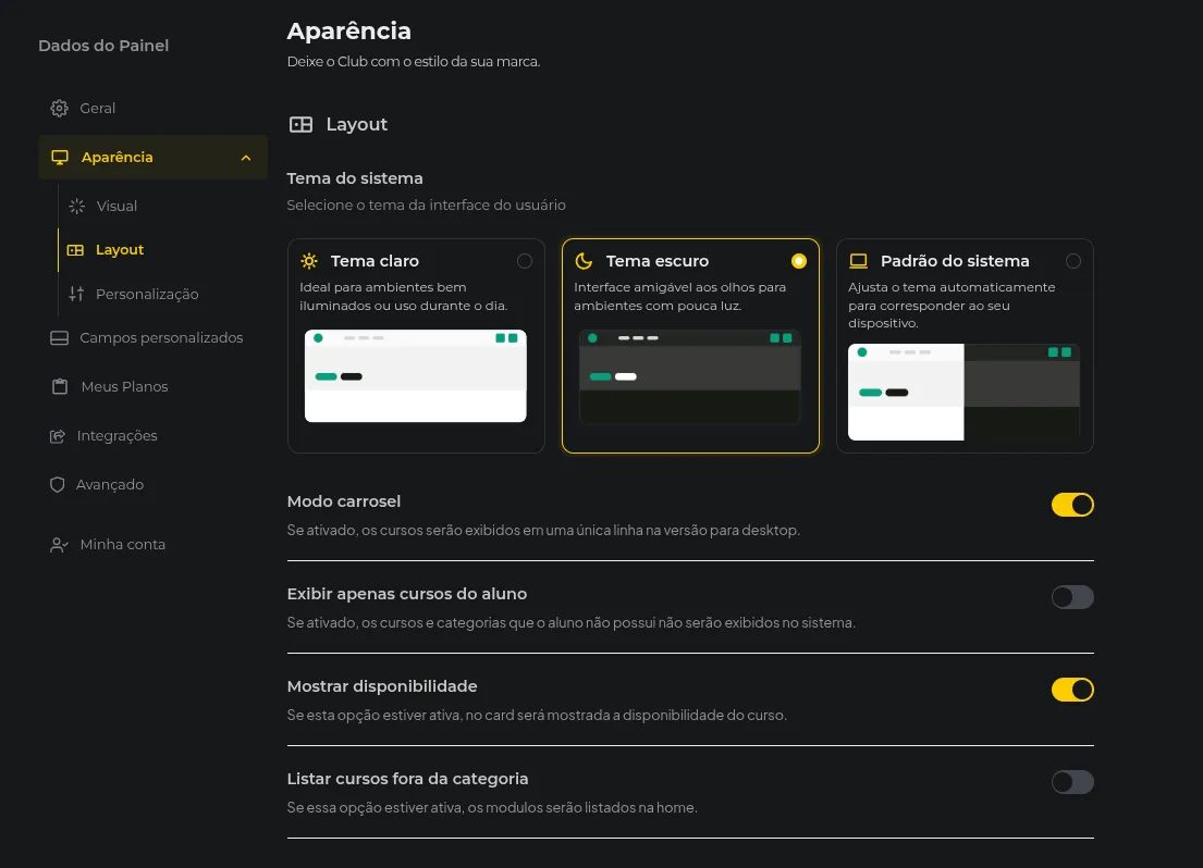 Seleção do Tema Escuro