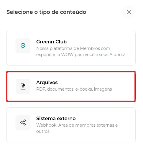 Opção Arquivos
