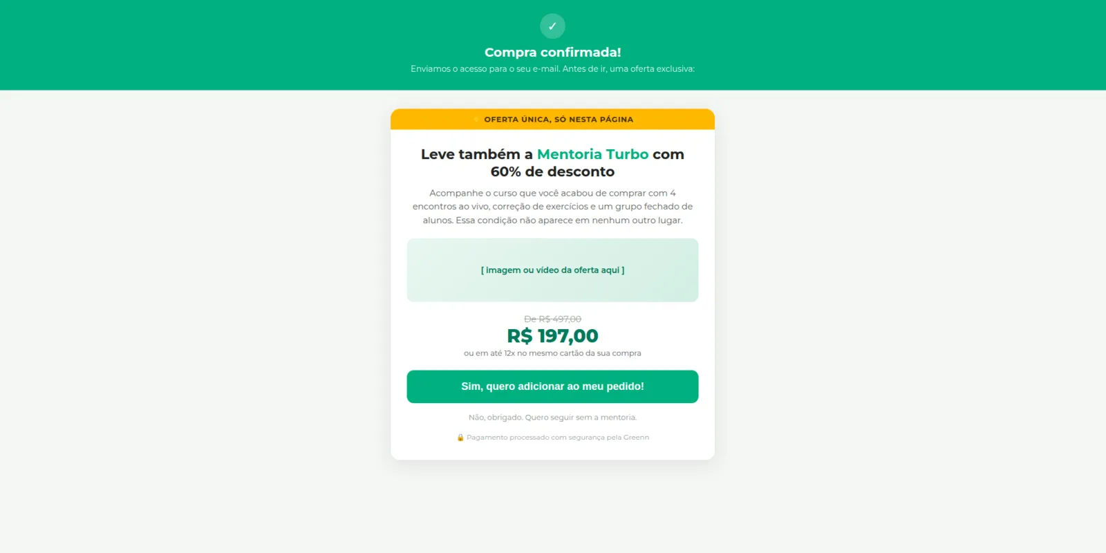 Exemplo do pop-up de upsell