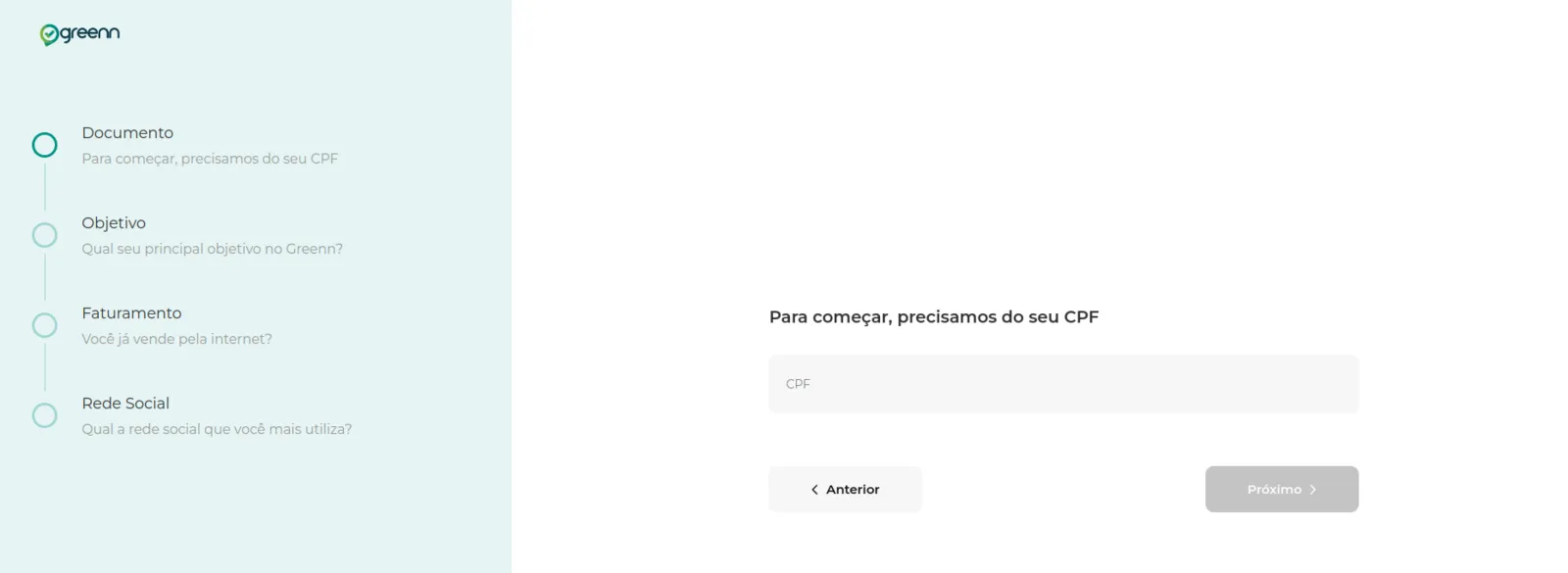 Campo de CPF com o botão Continuar