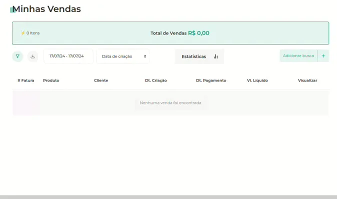 Filtro de data na tela de vendas