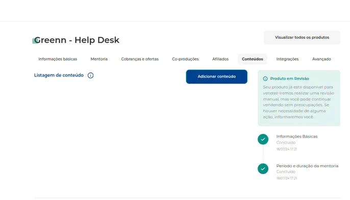 Gravação mostrando Adicionar Conteúdo e Sistema Externo