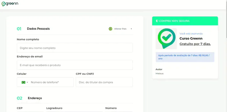 Checkout pedindo o endereço do comprador