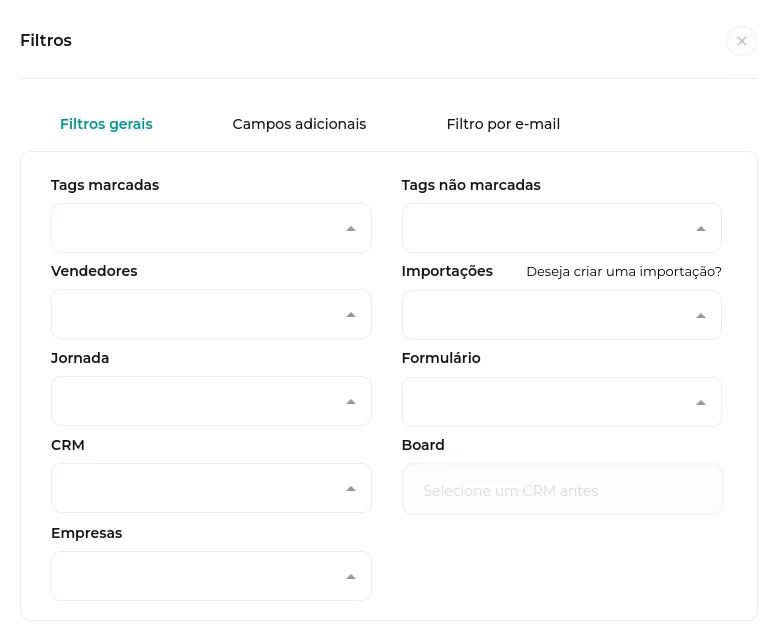 Tela da Greenn Sales: Aqui você pode aplicar as seguintes filtragens