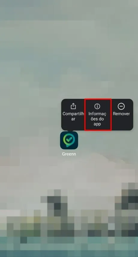 Menu do ícone do app com a opção Informações do App