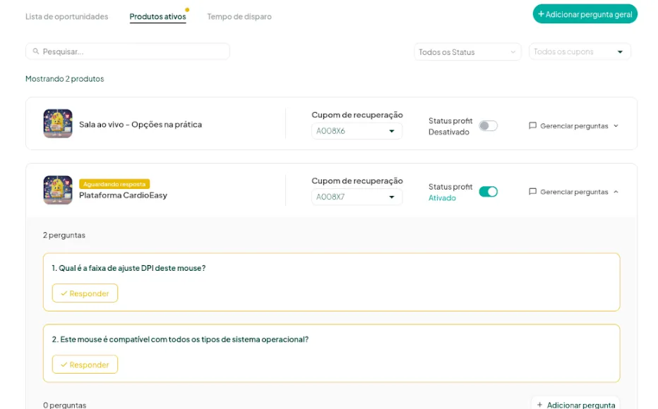 Pergunta sem resposta destacada em campo amarelo
