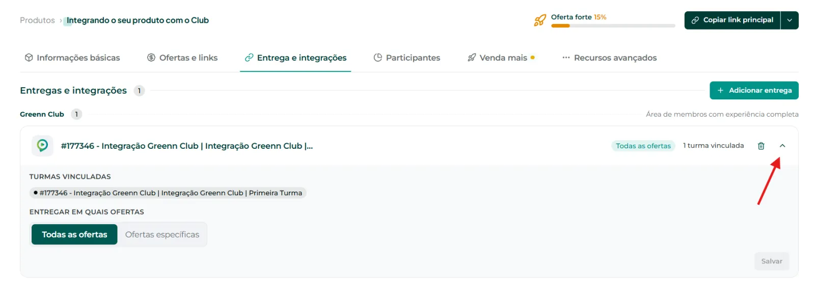 Integração criada e expandida com as configurações