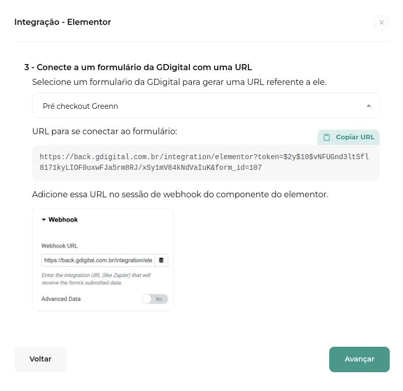 Tela da Greenn Sales: Agora na Greenn Sales selecione o formulário que irá receber o lead aqui na Greenn Sales,