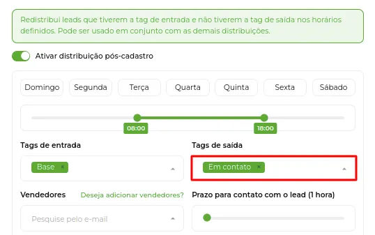 Campo das tags de saída