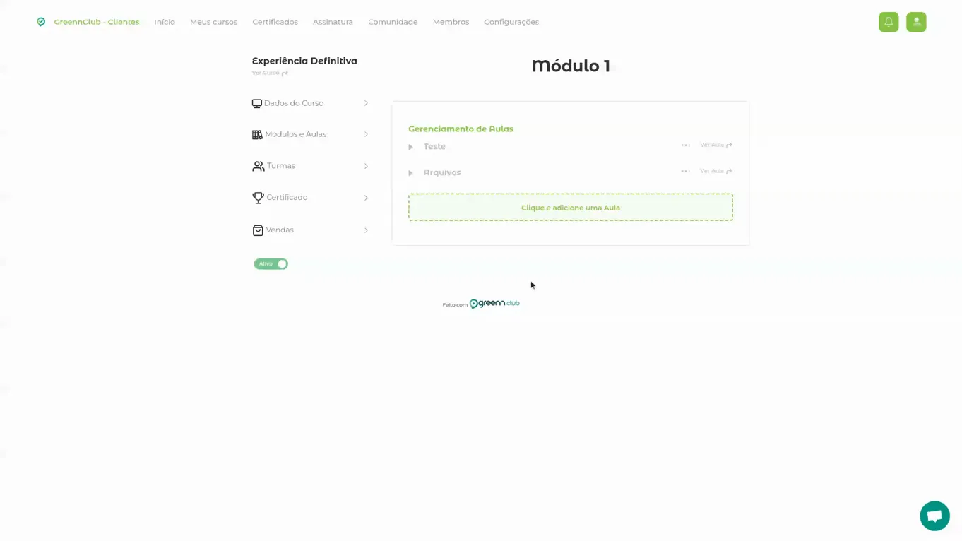 Gravação do menu de três pontinhos da aula