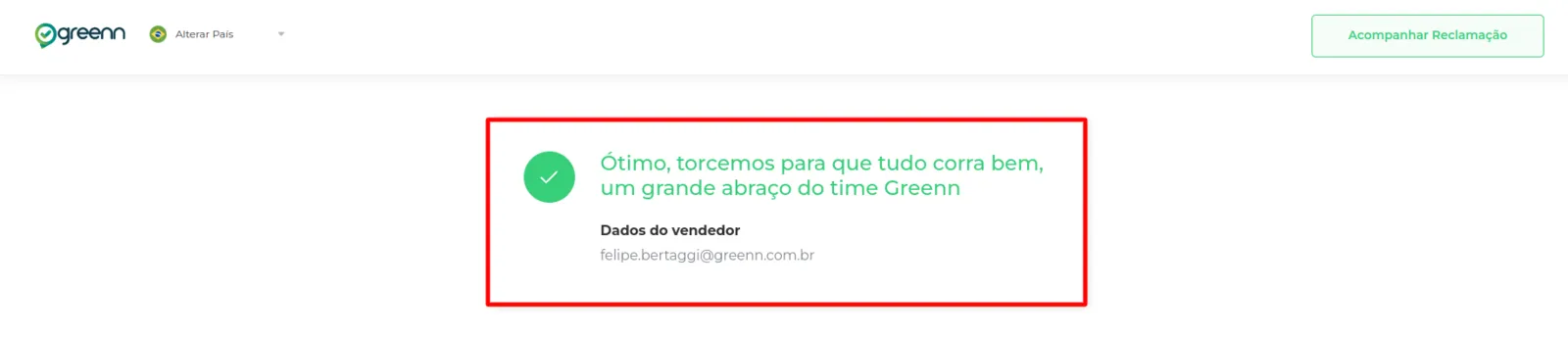 Confirmação de que a reclamação foi aberta