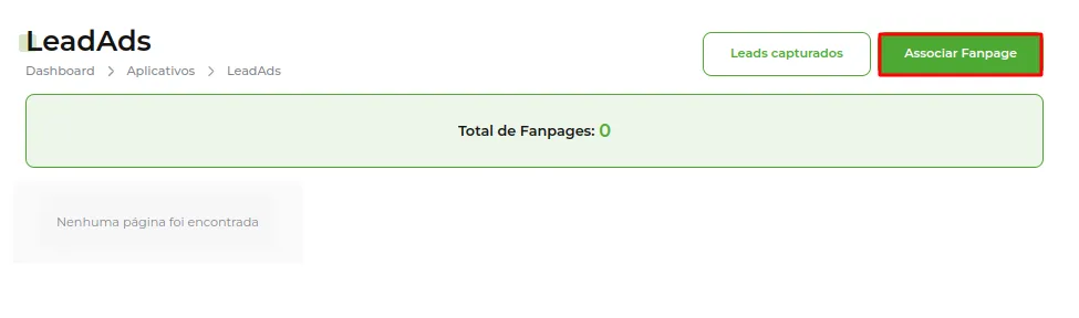 Tela do passo: Agora clique em Associar Fanpage