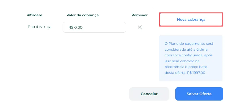 Botão Nova cobrança