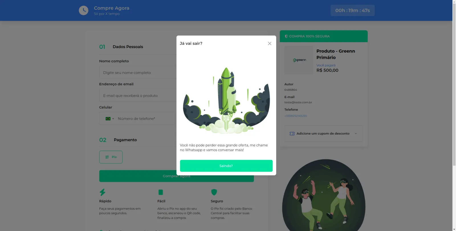 Pop-up de retenção exibido no checkout