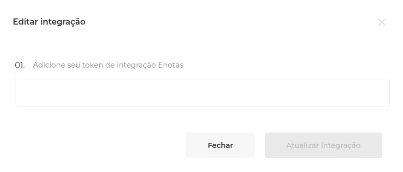 Campo para colar a API Key do E-Notas
