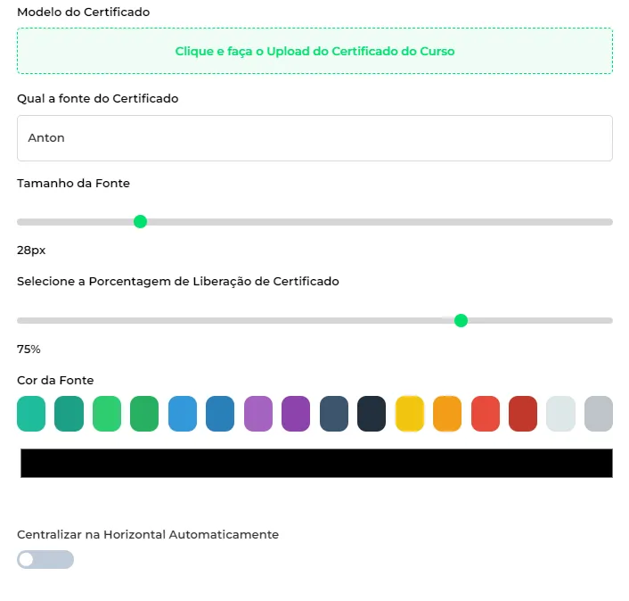 Opções de personalização do certificado