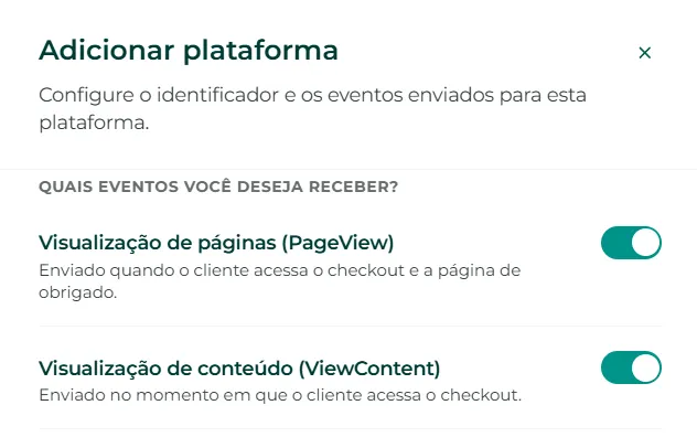 Opções de envio dos eventos PageView e ViewContent
