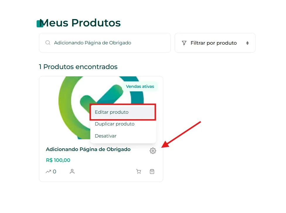 Engrenagem de edição do produto