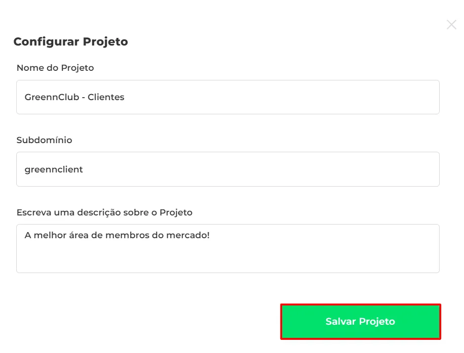 Botão Salvar Projeto