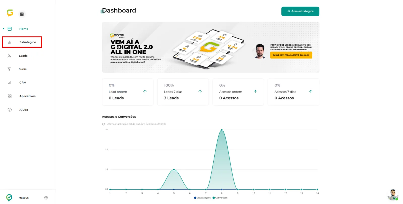 Menu Estratégico no Dashboard