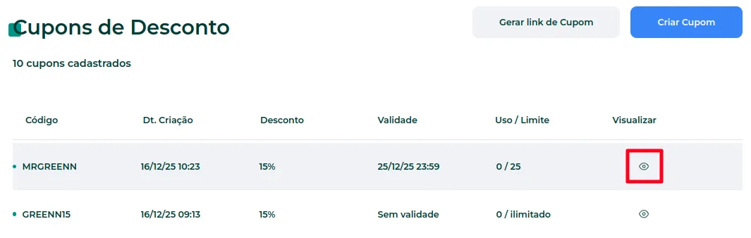 Ícone de olho para ver o cupom