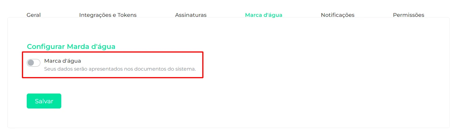Opção de marca d'água ativada