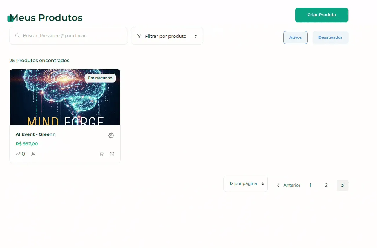 Menu da engrenagem com a opção Editar produto