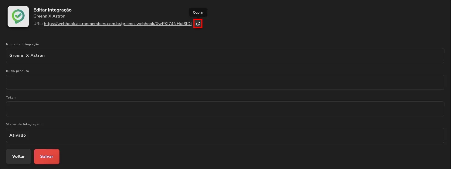 URL do Webhook da Astron