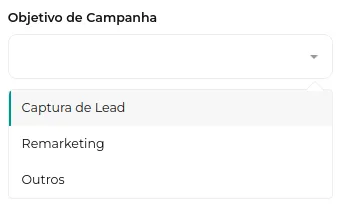 Tela do passo: Selecione o Objetivo de Campanha