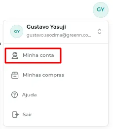 Menu do usuário com a opção Minhas Compras