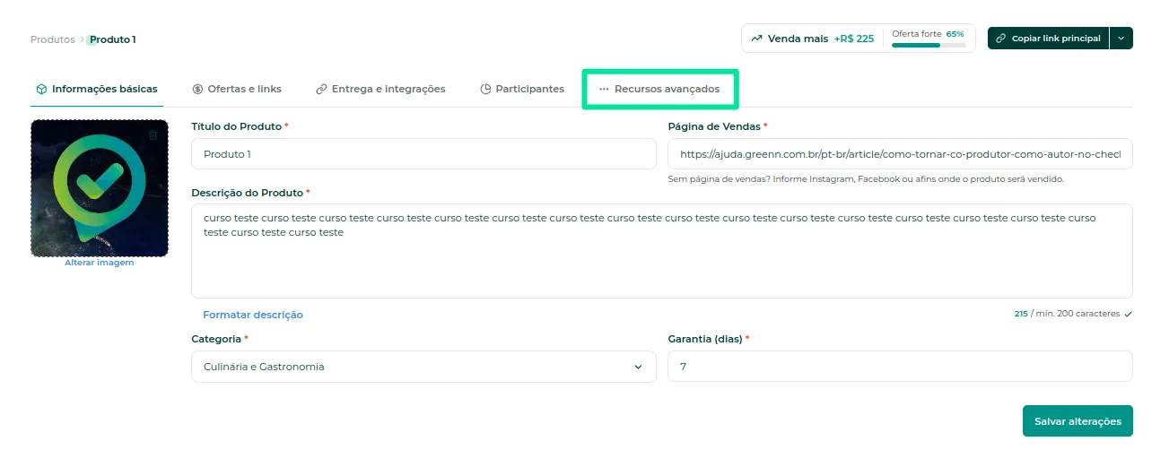 Recursos avançados do produto
