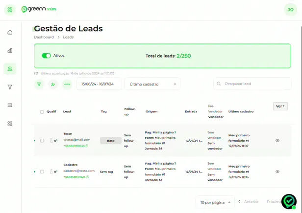 Tela do passo: Selecione seus leads, acesse Ações e selecione Automação de Leads